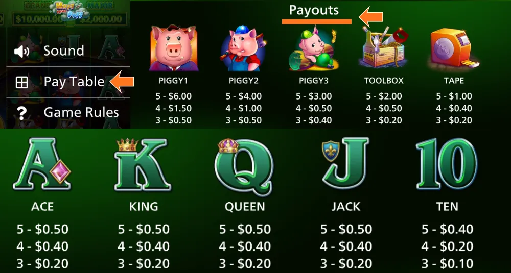Open de paytable